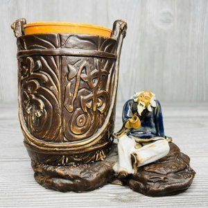 Vintage Handmade Old Asian Man Pen Holder, Planter, Home or Office Decor